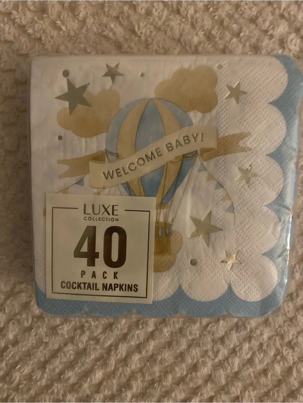 Luxe Blue & Gold Welcome Baby Cocktail Napkins - 40 Pack